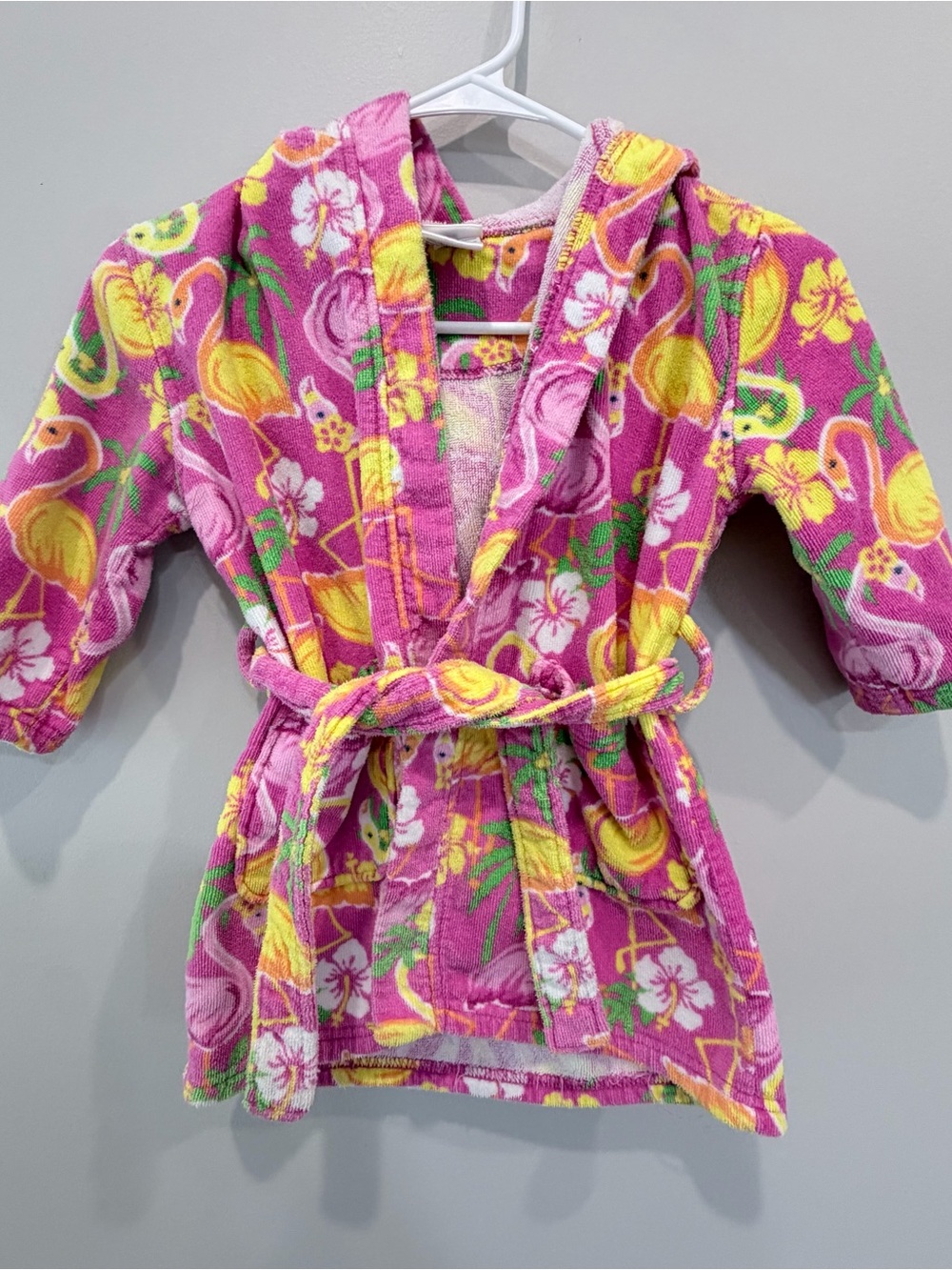 Komar Kids Pink Flamingo Hooded Robe with Yellow Accents